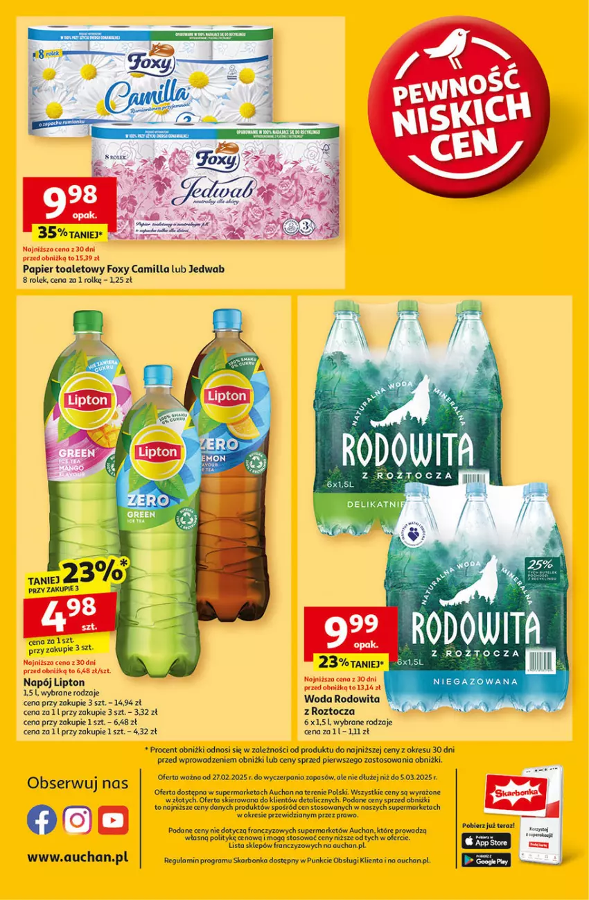 Gazetka promocyjna Auchan - Pewność Niskich Cen Supermarket - ważna 27.02 do 05.03.2025 - strona 14 - produkty: Foxy, Gra, Papier, Papier toaletowy, Por, Ser, Tera, Woda