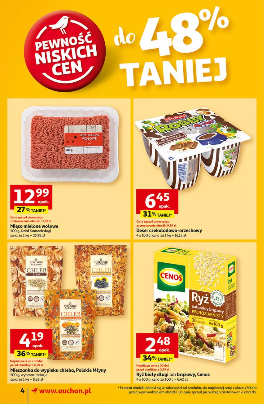 Gazetka promocyjna Auchan - Pewność Niskich Cen Supermarket - ważna 27.02 do 05.03.2025 - strona 4 - produkty: Cenos, Chleb, Deser, Mięso, Mięso mielone, Polskie Młyny, Ryż, Ryż biały, Ser