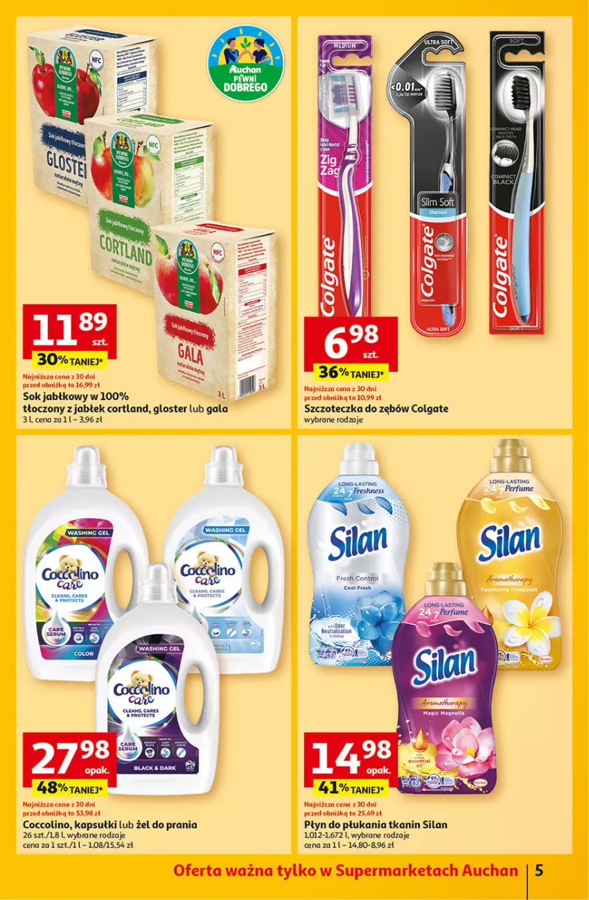 Gazetka promocyjna Auchan - Pewność Niskich Cen Supermarket - ważna 27.02 do 05.03.2025 - strona 5 - produkty: Coccolino, Colgate, Gala, LG, Perfum, Płyn do płukania, Silan, Sok, Sok jabłkowy, Szczoteczka, Szczoteczka do zębów