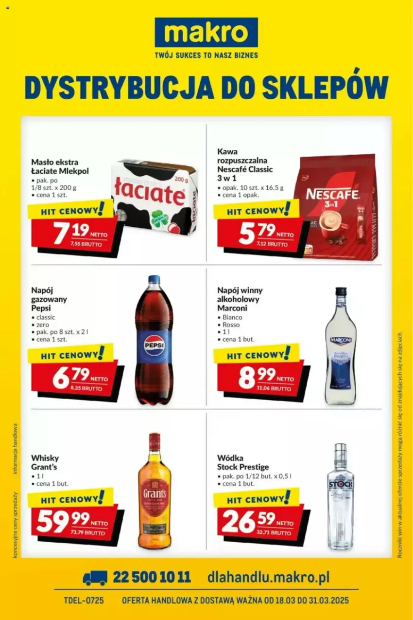 Gazetka promocyjna Makro - ważna 18.03 do 31.03.2025 - strona 1 - produkty: Gra, Grant's, Kawa, Kawa rozpuszczalna, Masło, Napój, Napój gazowany, O nas, Pepsi, Stock, Whisky, Wódka