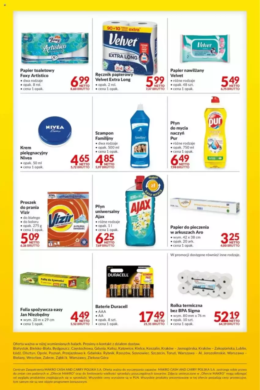 Gazetka promocyjna Makro - ważna 18.03 do 31.03.2025 - strona 4 - produkty: Ajax, Duracell, Fa, Foxy, Gra, Jan Niezbędny, Kosz, Nivea, Papier, Papier do pieczenia, Papier toaletowy, Piec, Płyn do mycia, Pur, Ręcznik, Rum, Sos, Szal, Szampon, Velvet, Vizir