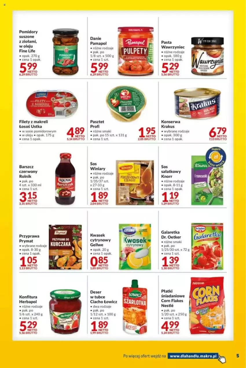 Gazetka promocyjna Makro - ważna 18.03 do 31.03.2025 - strona 8 - produkty: Corn flakes, Danio, Deser, Dr. Oetker, Gala, Galaretka, Herbapol, Knorr, Konfitura, Krakus, Olej, Pasztet, Pomidory, Prymat, Rolnik, Ser, Sos, Winiary