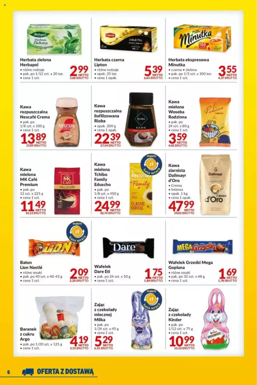 Gazetka promocyjna Makro - ważna 18.03 do 31.03.2025 - strona 9 - produkty: Baton, Dallmayr, Fa, Goplana, Grześki, Herbapol, Herbata, Herbata czarna, Kawa, Kawa mielona, Kawa rozpuszczalna, Kawa ziarnista, Kinder, LANA, Lion, Lipton, Milka, Rioba, Tchibo, Tchibo Family, Wafelek, Woseba