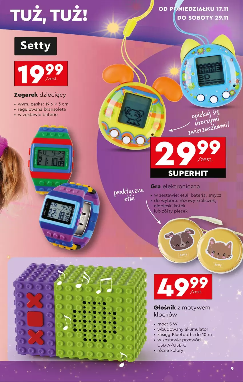 Gazetka promocyjna Biedronka - Okazje Tygodnia - ważna 15.11 do 29.11.2025 - strona 11 - produkty: Akumulator, Bateria, Dzieci, Głośnik, Gra, Kotek, Przewód, Smycz, Zegar, Zegarek