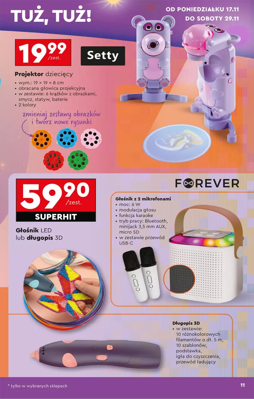 Gazetka promocyjna Biedronka - Okazje Tygodnia - ważna 15.11 do 29.11.2025 - strona 13 - produkty: Acana, Długopis, Dzieci, Fa, Głośnik, Mikrofon, Obraz, Przewód, Smycz