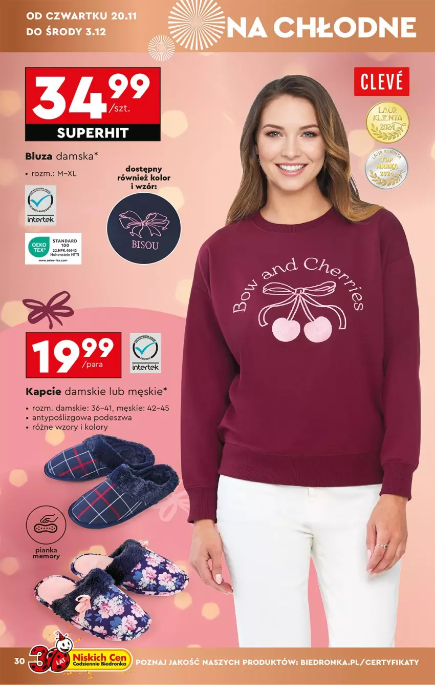 Gazetka promocyjna Biedronka - Okazje Tygodnia - ważna 15.11 do 29.11.2025 - strona 32 - produkty: Bluza, Fa, HP, Kapcie