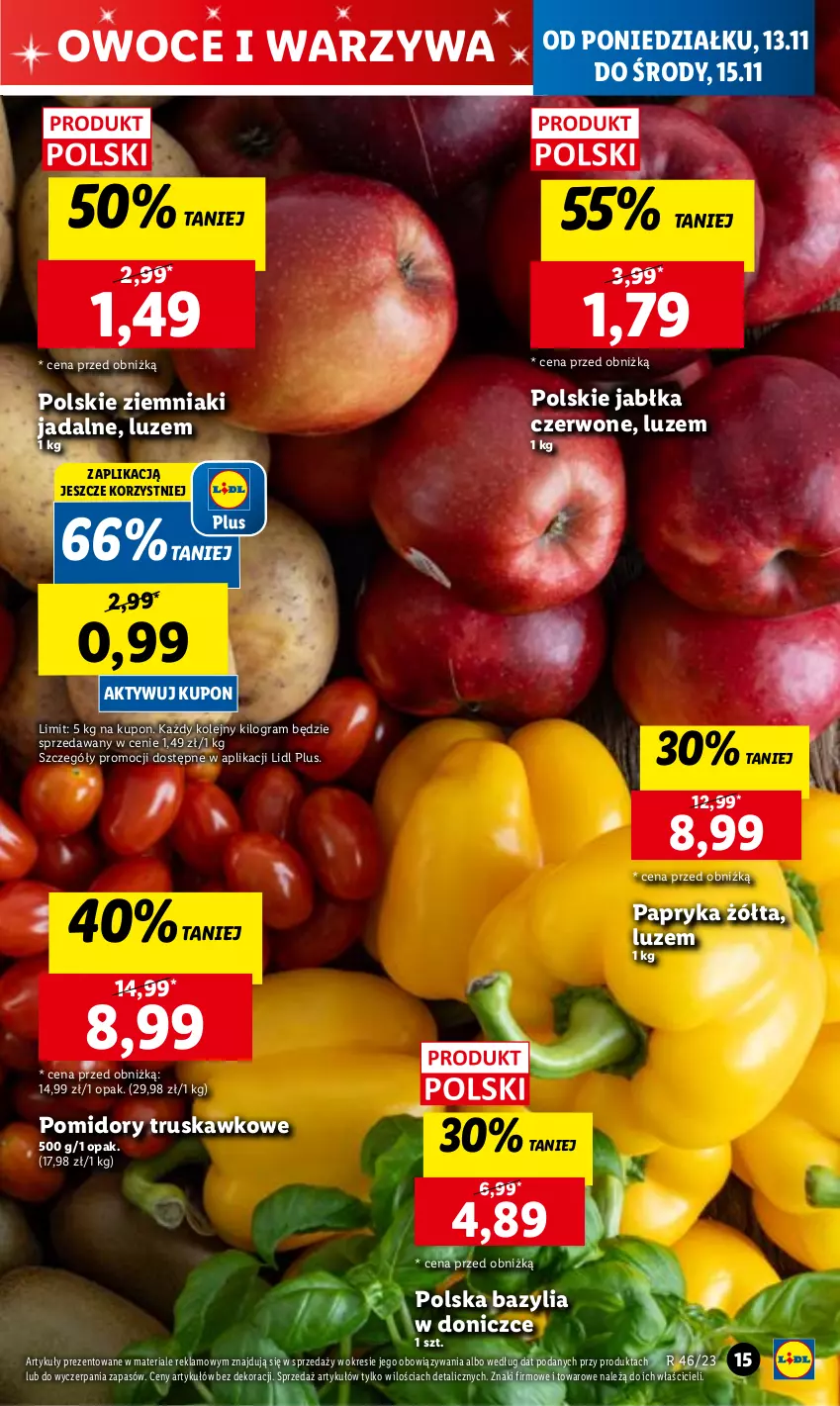 Gazetka promocyjna Lidl - GAZETKA - ważna 13.11 do 15.11.2023 - strona 31 - produkty: Bazyl, Bazylia, Gra, Jabłka, Olej, Owoce, Papryka, Papryka żółta, Pomidory, Warzywa, Ziemniaki