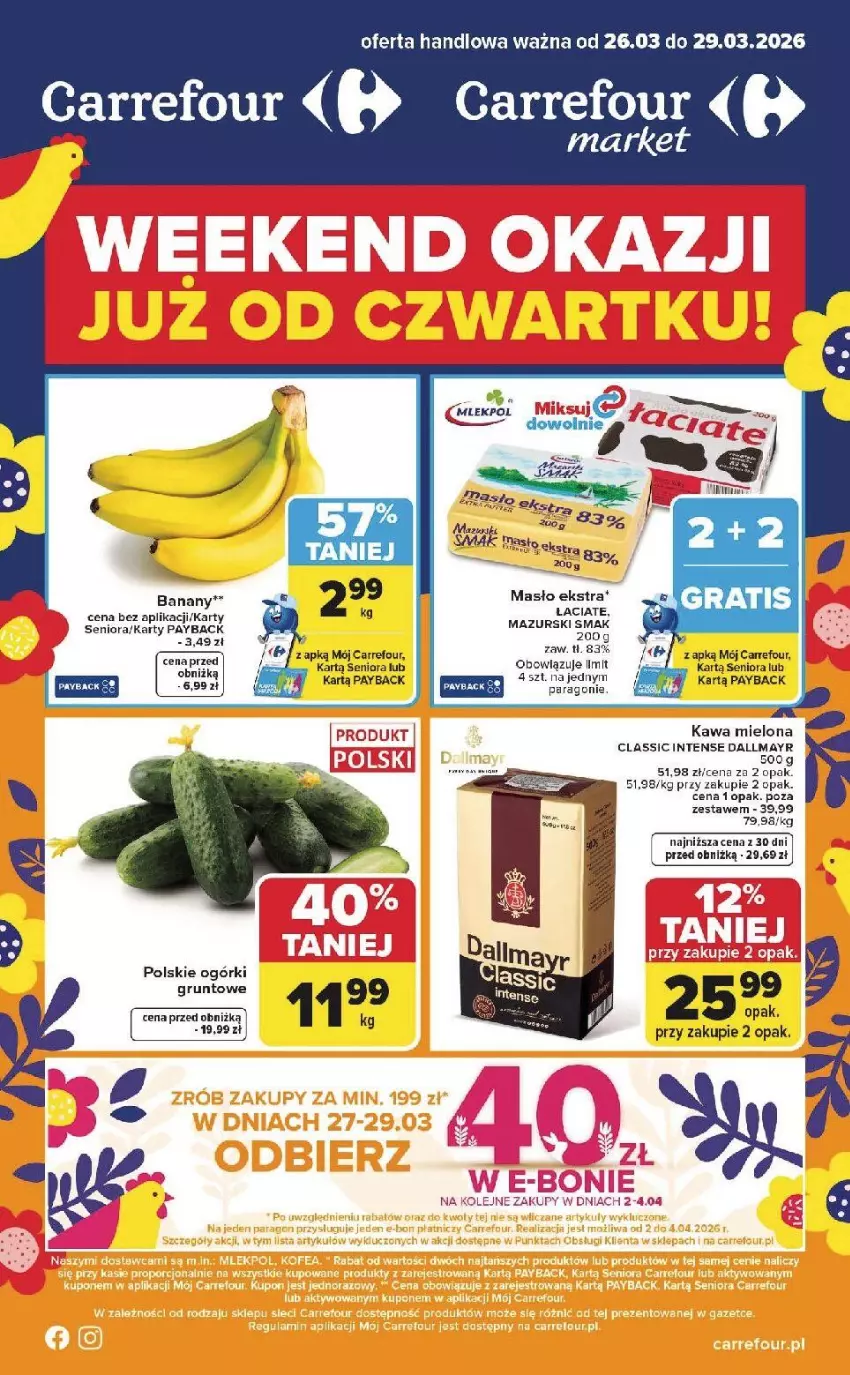 Gazetka promocyjna Carrefour - Gazetka Weekend okazji już od czwartku! - ważna 26.03 do 29.03.2026 - strona 1 - produkty: Banany, Dallmayr, Grunt, Kawa, Kawa mielona, Masło, Olej