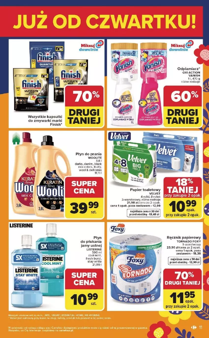 Gazetka promocyjna Carrefour - Gazetka Weekend okazji już od czwartku! - ważna 26.03 do 29.03.2026 - strona 11 - produkty: Dell, Fa, Finish, Foxy, Lack, Odplamiacz, Papier, Papier toaletowy, Płyn do płukania, Płyn do prania, Ręcznik, Vanish, Velvet, Woolite, Zmywarki