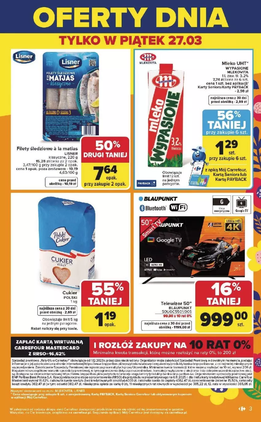 Gazetka promocyjna Carrefour - Gazetka Weekend okazji już od czwartku! - ważna 26.03 do 29.03.2026 - strona 3 - produkty: Cukier, Fa, Gra, HP, Kosz, Lisner, Mleko, Mlekovita, Sok, Telewizor, Top, Tran