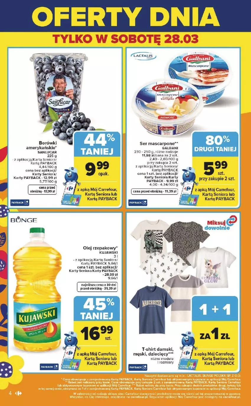 Gazetka promocyjna Carrefour - Gazetka Weekend okazji już od czwartku! - ważna 26.03 do 29.03.2026 - strona 4 - produkty: Dzieci, Fa, Gin, Kujawski, Olej, Olej rzepakowy, Ser, T-shirt