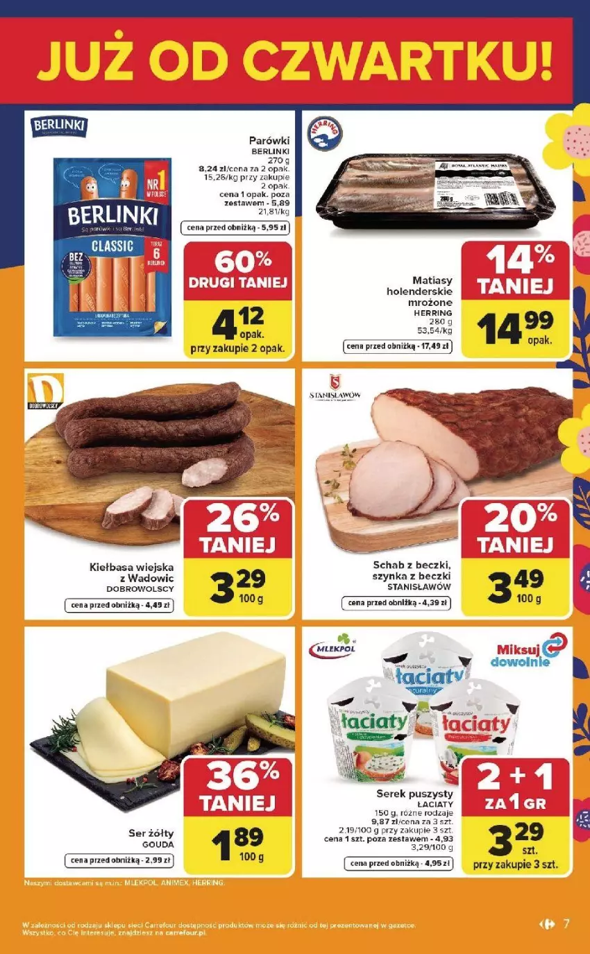 Gazetka promocyjna Carrefour - Gazetka Weekend okazji już od czwartku! - ważna 26.03 do 29.03.2026 - strona 7 - produkty: Berlinki, Kiełbasa, Kiełbasa wiejska, Parówki, Ser, Serek