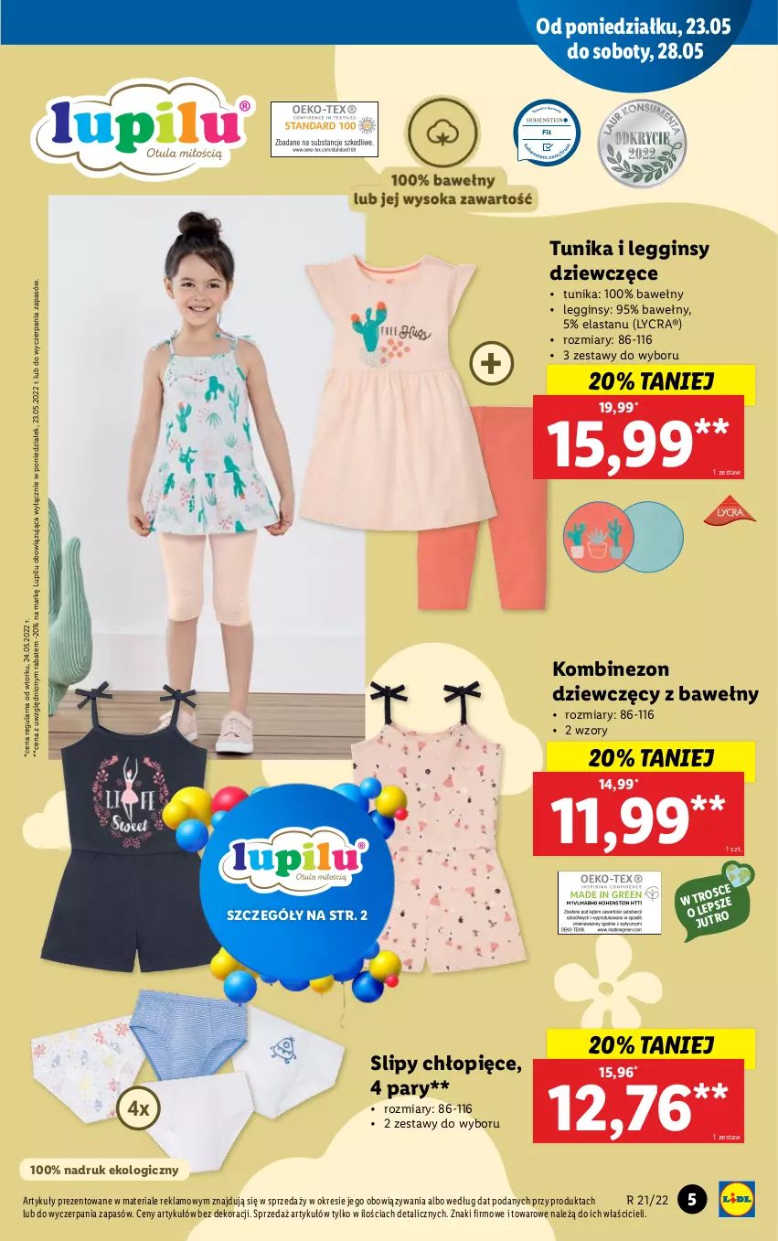 Gazetka promocyjna Lidl - GAZETKA - ważna 23.05 do 28.05.2022 - strona 5 - produkty: Gin, Kombinezon, Legginsy, Slipy, Tunika