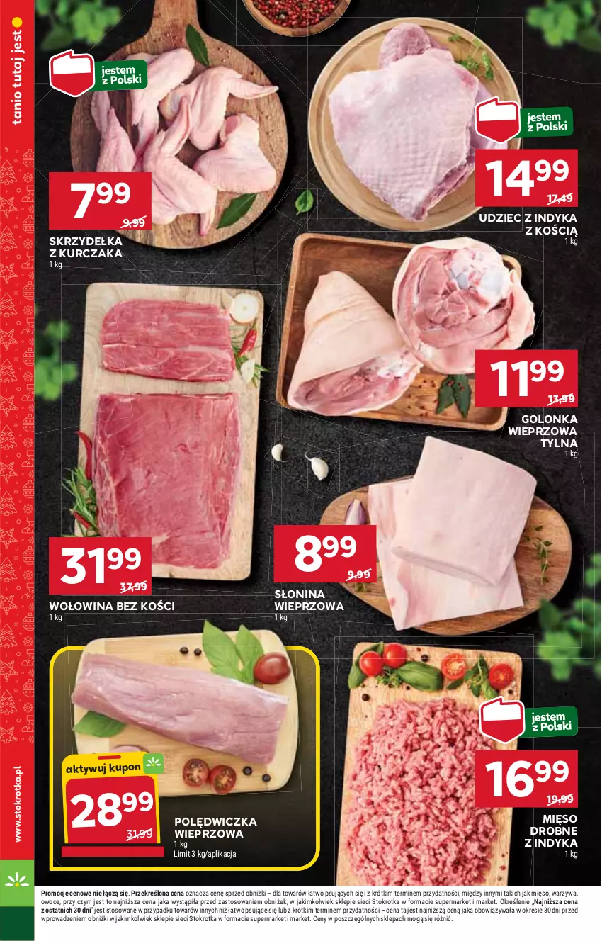 Gazetka promocyjna Stokrotka - Supermarket Opole/Radom - ważna 28.11 do 04.12.2024 - strona 14 - produkty: Golonka wieprzowa, HP, Kurczak, Mięso, Polędwiczka wieprzowa, Skrzydełka z kurczaka, Udziec z indyka, Wołowina, Wołowina bez kości