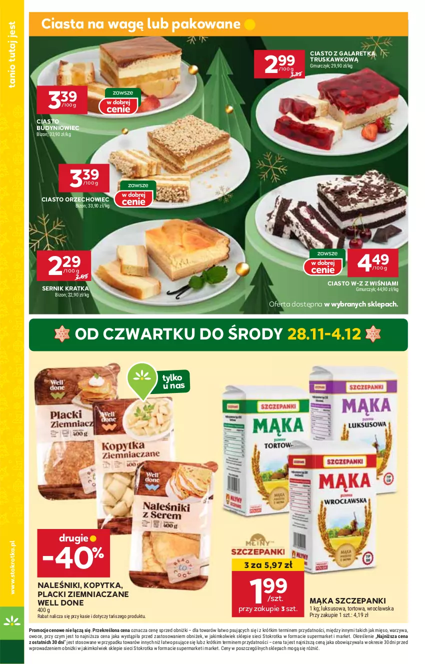 Gazetka promocyjna Stokrotka - Supermarket Opole/Radom - ważna 28.11 do 04.12.2024 - strona 2 - produkty: Ciasto z galaretką, Gala, HP, Kopytka, Lack, Mąka, Naleśniki, Ser