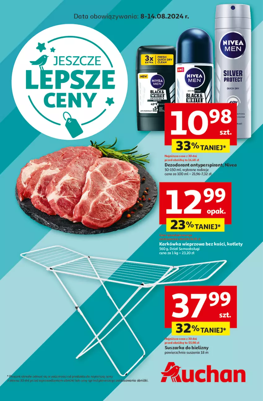 Gazetka promocyjna Auchan - Hipermarket - ważna 08.08 do 14.08.2024 - strona 1 - produkty: Antyperspirant, Dezodorant, Lack, Nivea, Suszarka
