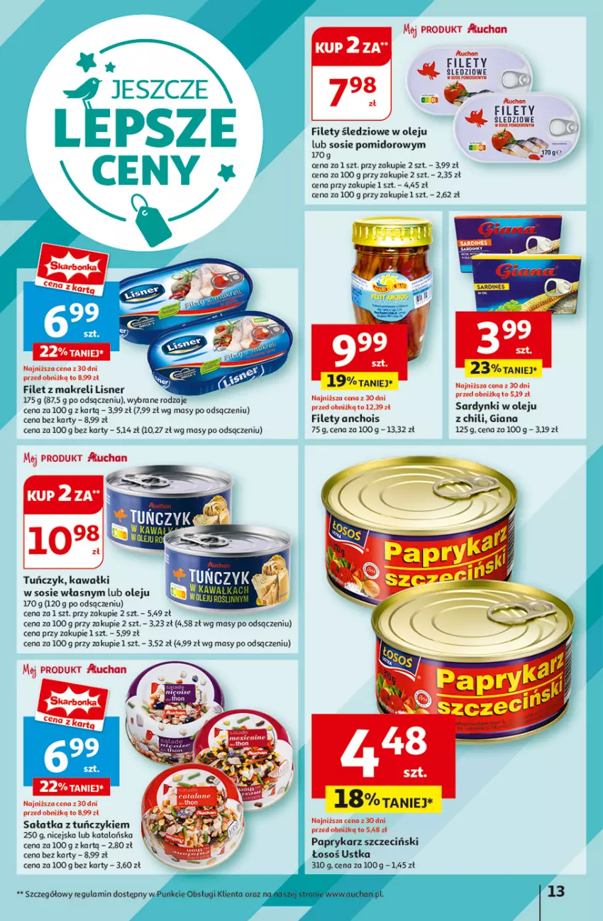 Gazetka promocyjna Auchan - Hipermarket - ważna 08.08 do 14.08.2024 - strona 15 - produkty: Filet z makreli, Kawa, Lisner, Olej, Papryka, Paprykarz, Paprykarz szczeciński, Sałat, Sałatka, Sardynki, Sos, Tuńczyk