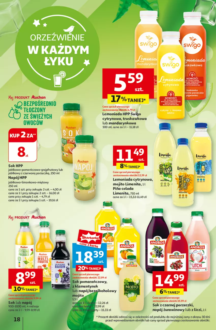 Gazetka promocyjna Auchan - Hipermarket - ważna 08.08 do 14.08.2024 - strona 20 - produkty: Grejpfrut, HP, Lemoniada, Liczi, Napój, Napój bezalkoholowy, Por, Sok, Wino