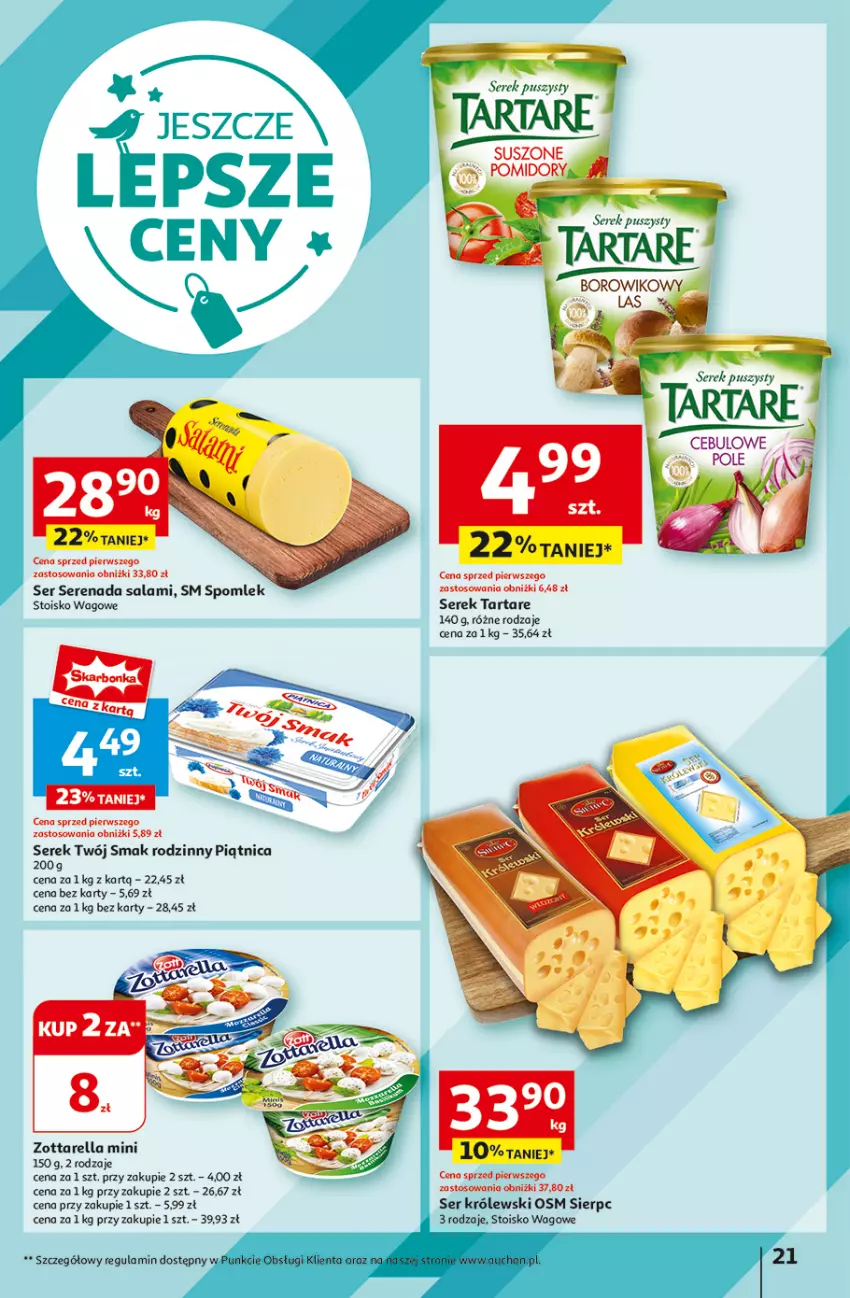 Gazetka promocyjna Auchan - Hipermarket - ważna 08.08 do 14.08.2024 - strona 23 - produkty: Królewski, Piątnica, Salami, Ser, Serek, Serek puszysty, Tarta, Tartare, Twój Smak, Zott, Zottarella