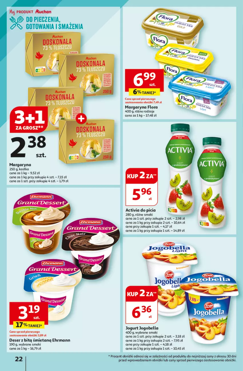 Gazetka promocyjna Auchan - Hipermarket - ważna 08.08 do 14.08.2024 - strona 24 - produkty: Activia, Bell, Bella, Deser, Flora, Jogobella, Jogurt, Margaryna, Piec, Ser