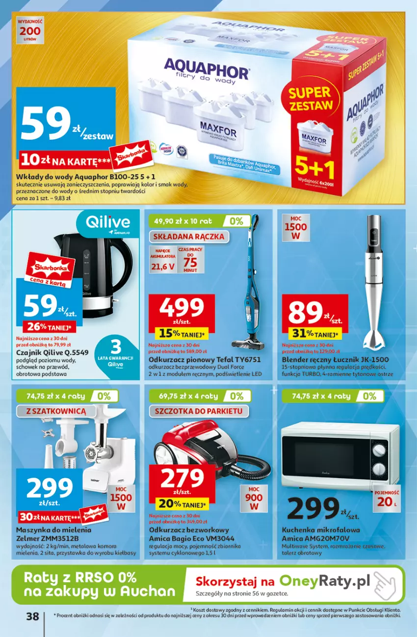 Gazetka promocyjna Auchan - Hipermarket - ważna 08.08 do 14.08.2024 - strona 46 - produkty: Amica, Aquaphor, Blender, Fa, Kosz, Kuchenka mikrofalowa, LG, Maszynka, Maszynka do mielenia, Odkurzacz, Odkurzacz bezprzewodowy, Przewód, Szczotka, Szynka, Talerz, Tefal, Top, Tytan, Zelmer