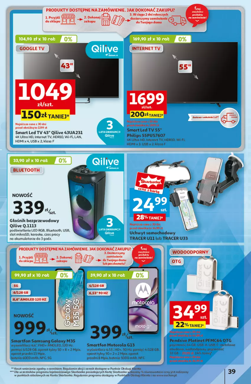 Gazetka promocyjna Auchan - Hipermarket - ważna 08.08 do 14.08.2024 - strona 47 - produkty: Acer, Akumulator, Amol, Bateria, Gala, Głośnik, Gra, Kosz, LED TV, Motorola, Pendrive, Philips, PLATINET, Por, Samsung, Smartfon