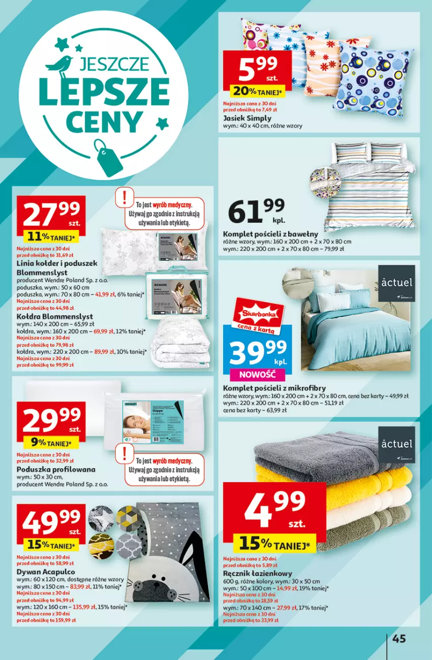 Gazetka promocyjna Auchan - Hipermarket - ważna 08.08 do 14.08.2024 - strona 53 - produkty: Dywan, Kołdra, Komplet pościeli, Poduszka, Pościel, Ręcznik