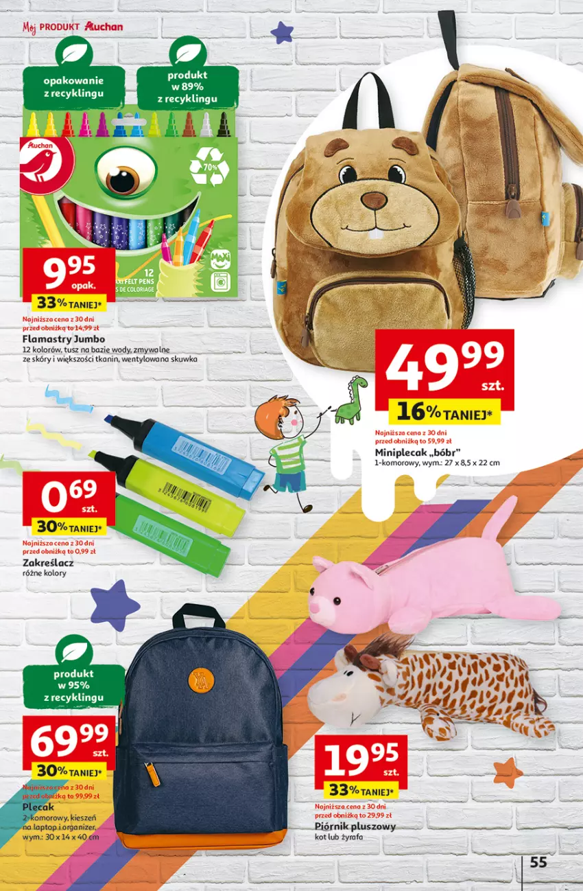 Gazetka promocyjna Auchan - Hipermarket - ważna 08.08 do 14.08.2024 - strona 63 - produkty: Fa, Flamastry, Isla, Organizer, Plecak, Top, Tusz