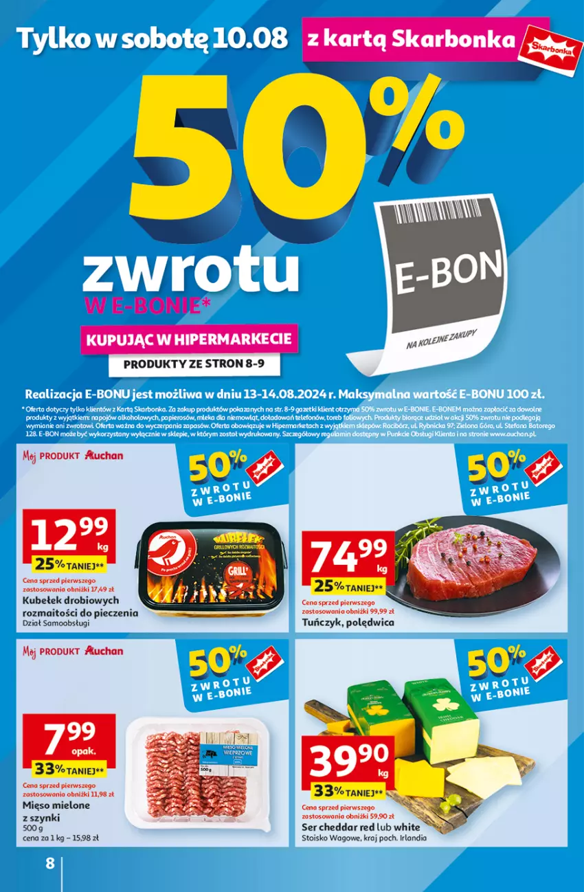 Gazetka promocyjna Auchan - Hipermarket - ważna 08.08 do 14.08.2024 - strona 8 - produkty: Cheddar, Piec, Polędwica, Ser, Tuńczyk