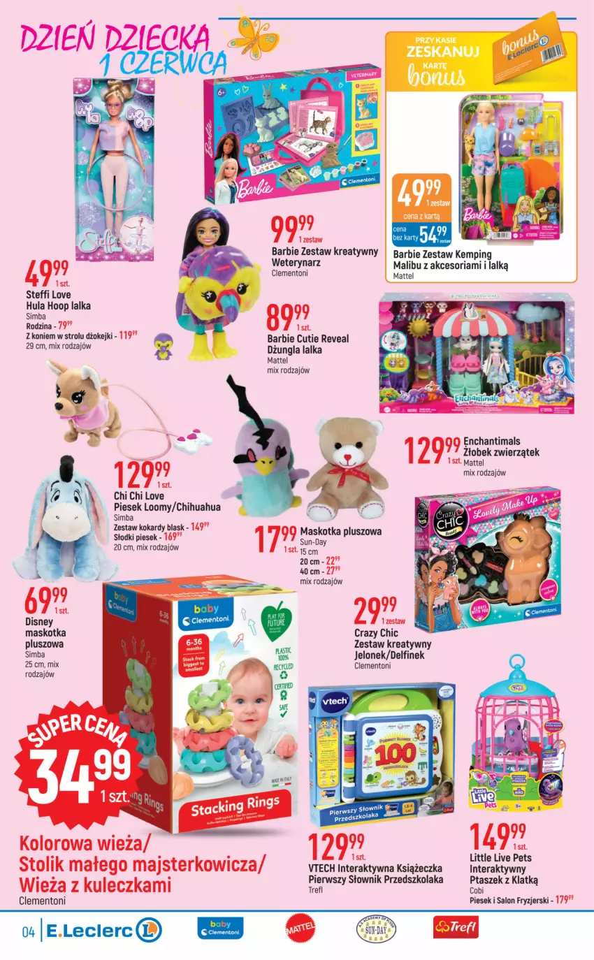 Gazetka promocyjna E Leclerc - ważna 23.05 do 03.06.2023 - strona 4 - produkty: Barbie, Crazy Chic, Disney, Enchantimals, Hoop, Lalka, Malibu, Mattel, Stolik, Tera