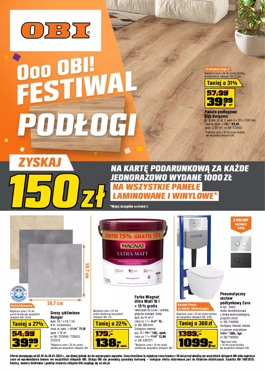 Gazetka promocyjna Obi - Gazetka OBI - ważna 02.01 do 28.01.2025 - strona 1 - produkty: Dres, Fa, Gra, Gres, Kosz, Miska, Telefon