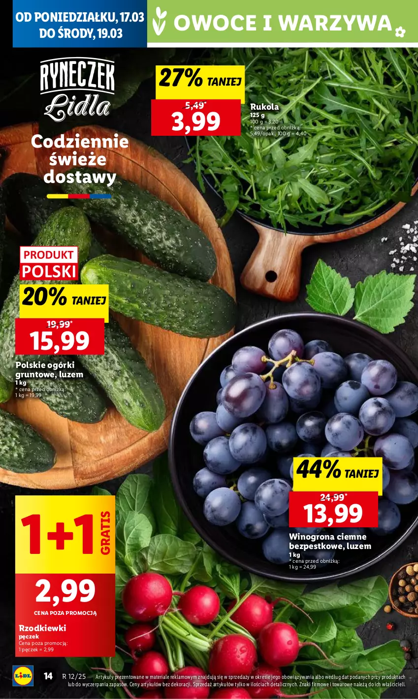 Gazetka promocyjna Lidl - GAZETKA - ważna 17.03 do 19.03.2025 - strona 14 - produkty: Gra, Grunt, Owoce, Rukola, Warzywa, Wino, Winogrona