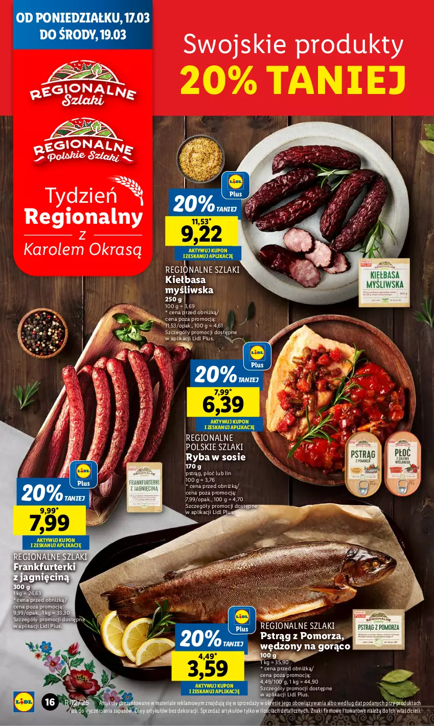 Gazetka promocyjna Lidl - GAZETKA - ważna 17.03 do 19.03.2025 - strona 16 - produkty: Frankfurterki, Kiełbasa, Pstrąg, Ryba, Sos