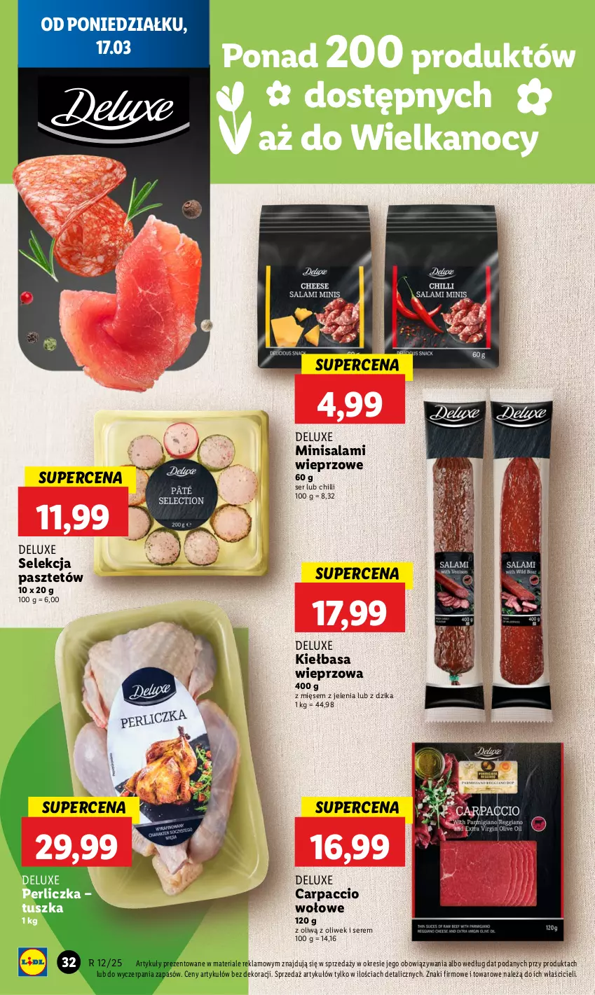 Gazetka promocyjna Lidl - GAZETKA - ważna 17.03 do 19.03.2025 - strona 32 - produkty: Carpaccio, Kiełbasa, Pasztet, Perliczka, Salami, Ser, Tusz