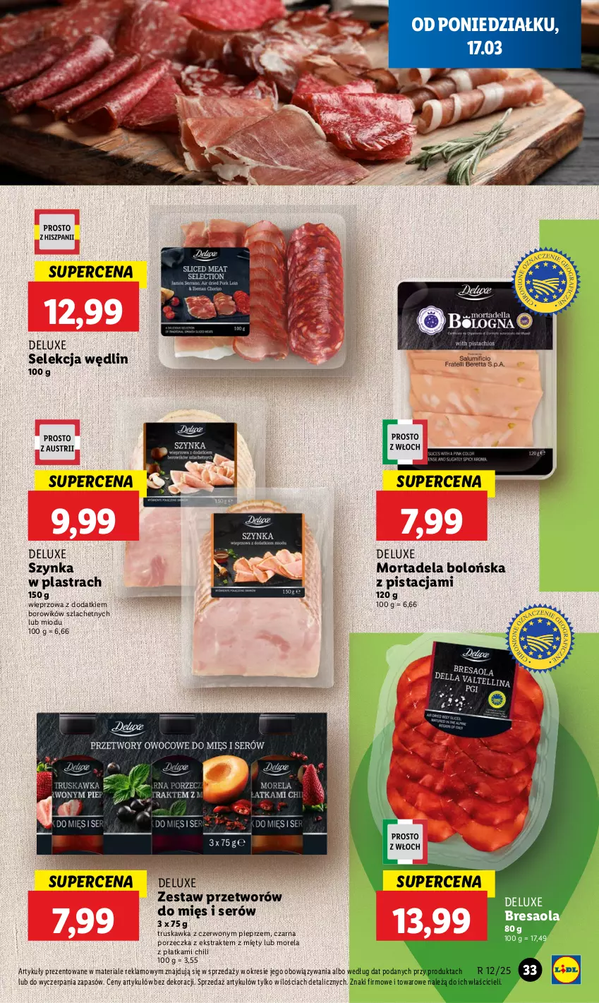 Gazetka promocyjna Lidl - GAZETKA - ważna 17.03 do 19.03.2025 - strona 33 - produkty: Bresaola, Morela, Pieprz, Por, Ser, Szynka