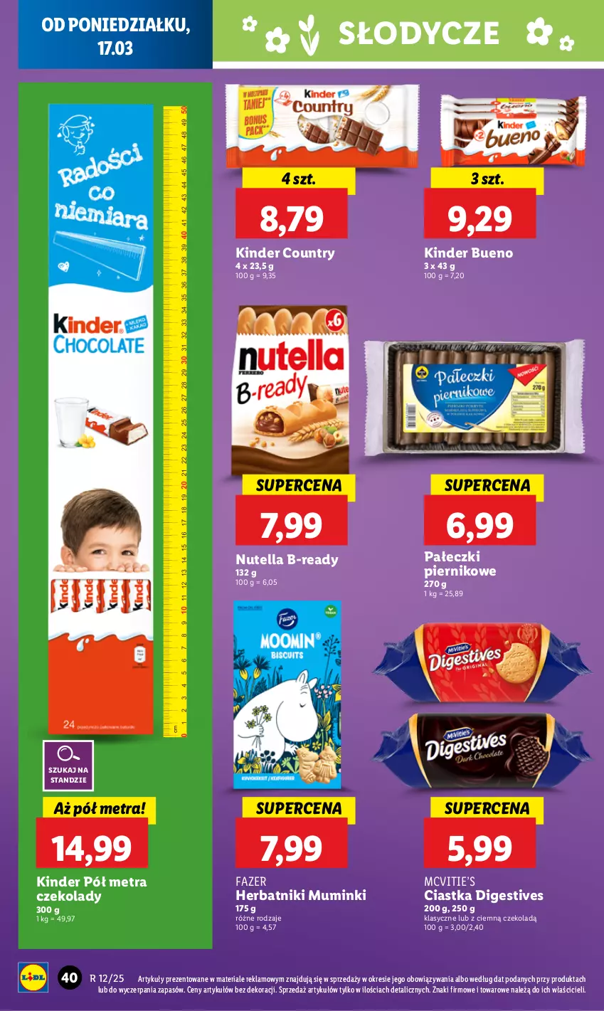 Gazetka promocyjna Lidl - GAZETKA - ważna 17.03 do 19.03.2025 - strona 40 - produkty: Ciastka, Fa, Herbatniki, Kinder, Kinder Bueno, Nutella, Piernik