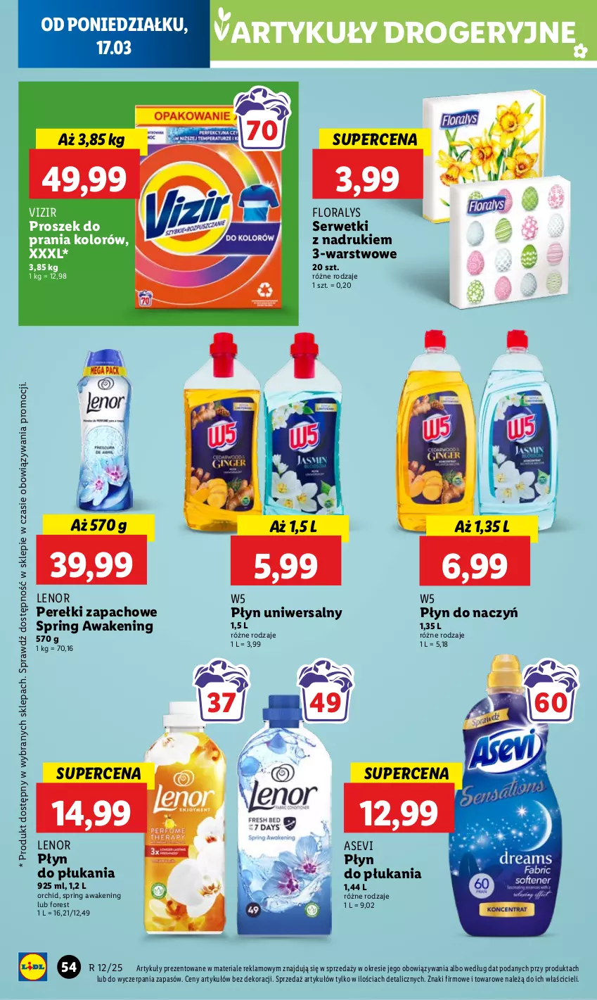 Gazetka promocyjna Lidl - GAZETKA - ważna 17.03 do 19.03.2025 - strona 56 - produkty: Flora, Lenor, Perełki zapachowe, Płyn do płukania, Proszek do prania, Ser, Serwetki, Vizir