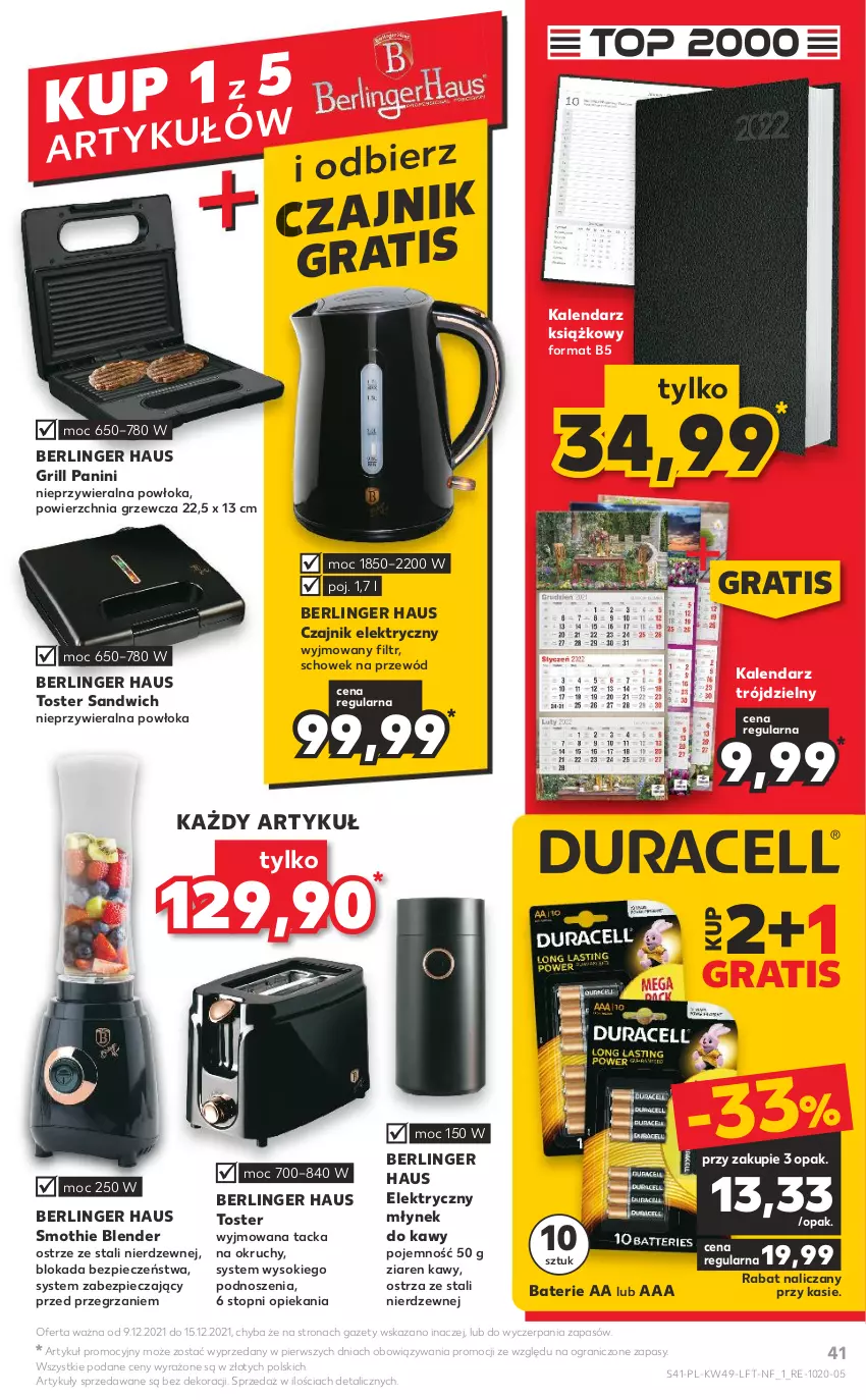 Gazetka promocyjna Kaufland - OFERTA TYGODNIA - ważna 09.12 do 15.12.2021 - strona 41 - produkty: Blender, Czajnik, Czajnik elektryczny, Gra, Grill, Kalendarz, Młynek, Młynek do kawy, Piec, Przewód, Sok, Top, Toster