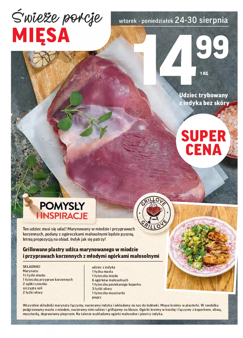 Gazetka promocyjna Intermarche - Gazetka promocyjna - ważna 24.08 do 30.08.2021 - strona 10 - produkty: Grill, Masło, Mięso, Mus, Pieprz, Plasterki, Rondel, Talerz, Udziec z indyka