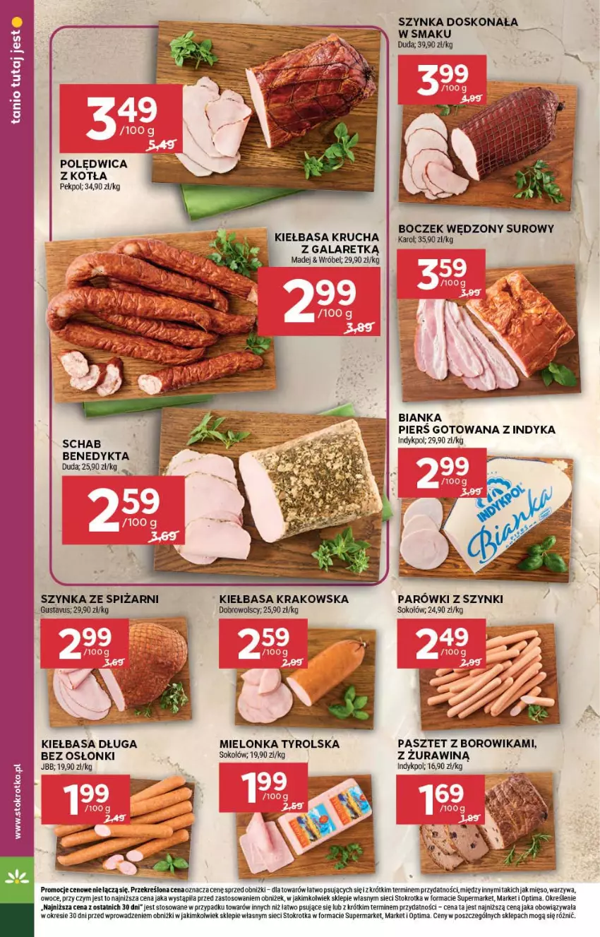 Gazetka promocyjna Stokrotka - Market - ważna 10.09 do 16.09.2026 - strona 12 - produkty: Bianka, Duda, Gala, Kiełbasa, Kiełbasa krakowska, Kiełbasa krucha, Mielonka tyrolska, Mięso, Optima, Owoce, Pasztet, Pekpol, Polędwica, Sok, Sokołów, Szynka, Warzywa