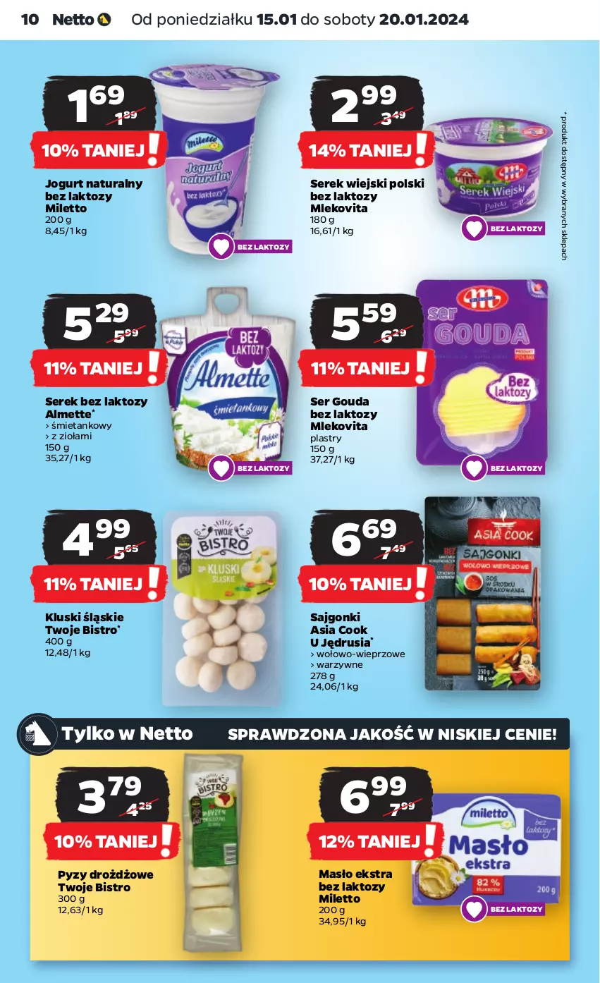 Gazetka promocyjna Netto - Artykuły spożywcze - ważna 15.01 do 20.01.2024 - strona 10 - produkty: Almette, Gouda, Jogurt, Jogurt naturalny, Masło, Mleko, Mlekovita, Sajgonki, Ser, Serek, Serek wiejski