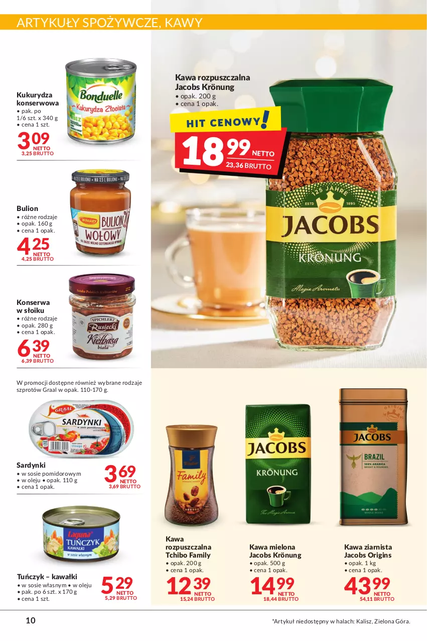 Gazetka promocyjna Makro - [Oferta promocyjna] Artykuły spożywcze i przemysłowe - ważna 25.01 do 07.02.2022 - strona 10 - produkty: Artykuły spożywcze, Bulion, Fa, Gin, Gra, Graal, Jacobs, Jacobs Krönung, Kawa, Kawa mielona, Kawa rozpuszczalna, Kawa ziarnista, Kukurydza, Kukurydza konserwowa, Lion, Olej, Sardynki, Ser, Sos, Szprot, Tchibo, Tchibo Family, Tuńczyk