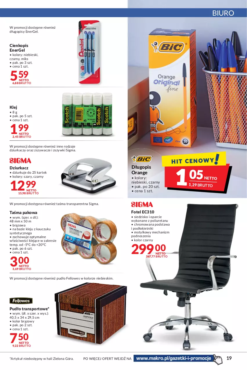 Gazetka promocyjna Makro - [Oferta promocyjna] Artykuły spożywcze i przemysłowe - ważna 25.01 do 07.02.2022 - strona 19 - produkty: Biuro, Długopis, Fotel, Klej, Por, Siedzisko, Sport, Taśma pakowa, Tran