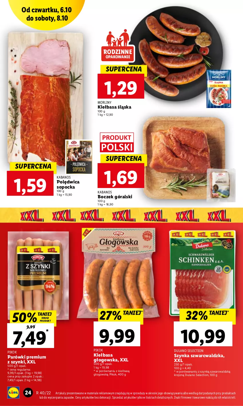 Gazetka promocyjna Lidl - GAZETKA - ważna 06.10 do 08.10.2022 - strona 24 - produkty: Boczek, Dulano, Kabanos, Kiełbasa, Kiełbasa głogowska, Kiełbasa śląska, Morliny, Parówki, PIKOK, Polędwica, Por, Szynka