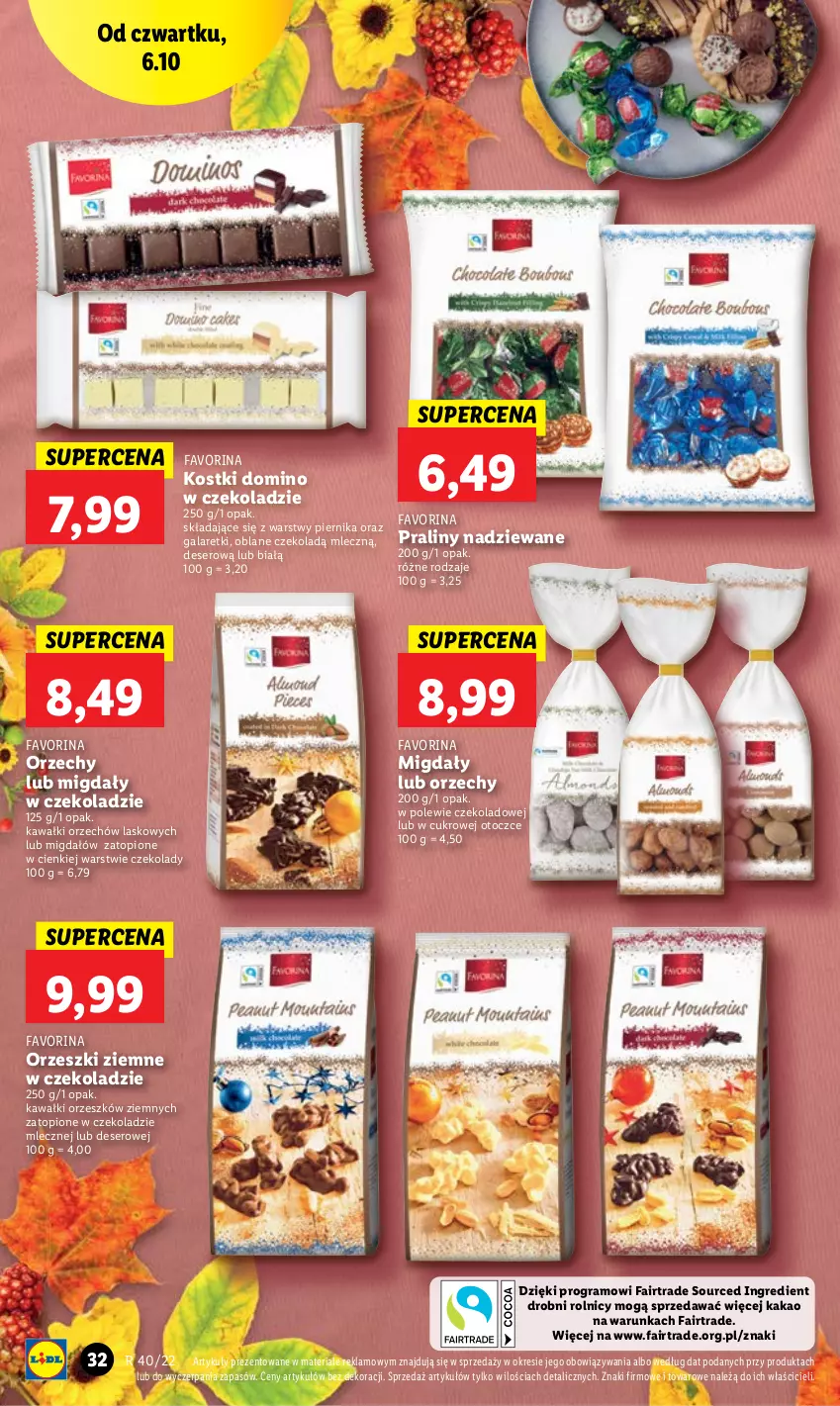 Gazetka promocyjna Lidl - GAZETKA - ważna 06.10 do 08.10.2022 - strona 32 - produkty: Deser, Fa, Gala, Galaretki, Gra, Kakao, Kawa, Migdały, Migdały w czekoladzie, Orzeszki, Orzeszki ziemne, Piernik, Praliny, Ser, Top