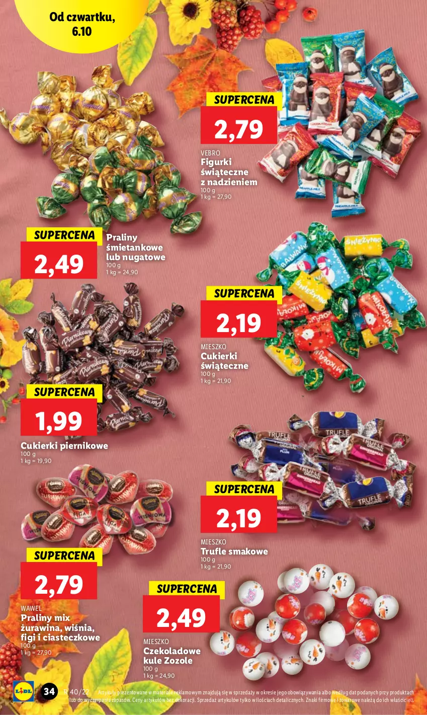 Gazetka promocyjna Lidl - GAZETKA - ważna 06.10 do 08.10.2022 - strona 34 - produkty: Cukier, Cukierki, Figi, Piernik, Praliny, Wawel