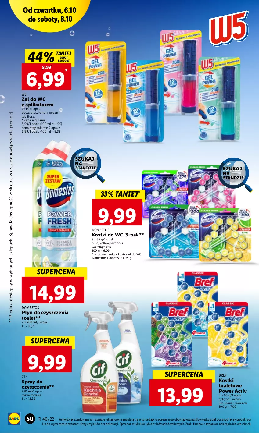 Gazetka promocyjna Lidl - GAZETKA - ważna 06.10 do 08.10.2022 - strona 50 - produkty: Bref, Cif, Domestos, Flora, Por, Sos, Spray do czyszczenia