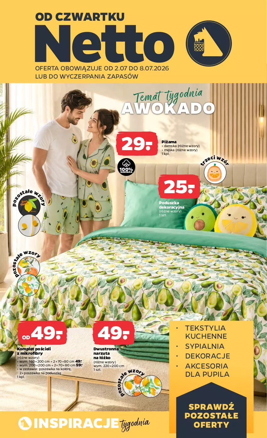 Gazetka promocyjna Netto - Od Czwartku - ważna 02.07 do 08.07.2026 - strona 1 - produkty: Komplet pościeli, Narzuta, Piżama, Poduszka, Poduszka dekoracyjna, Pościel, Poszewka, Sypialnia, Wełna