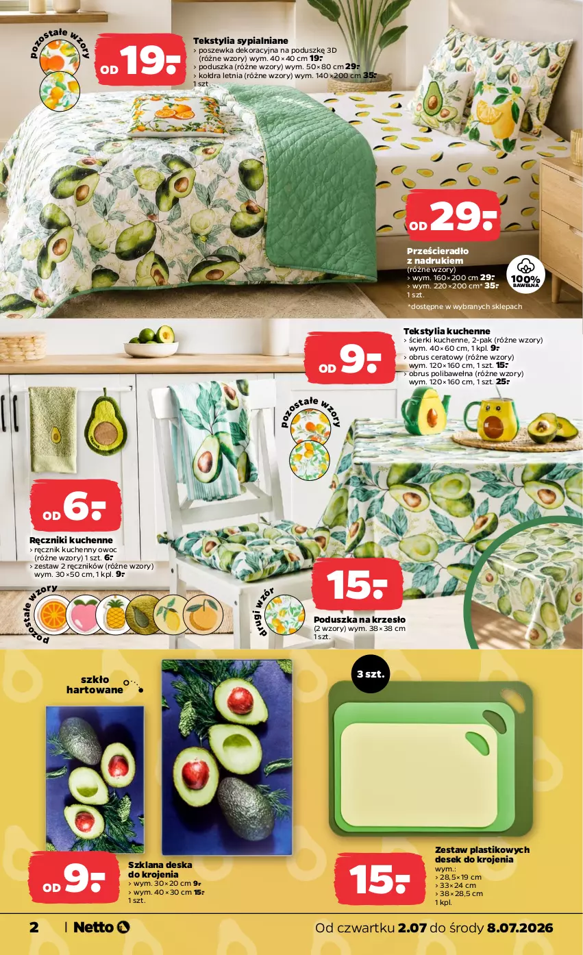 Gazetka promocyjna Netto - Od Czwartku - ważna 02.07 do 08.07.2026 - strona 2 - produkty: Deska do krojenia, Kołdra, Krzesło, LANA, Obrus, Poduszka, Prześcieradło, Ręcznik, Ręcznik kuchenny, Sypialnia, Wełna