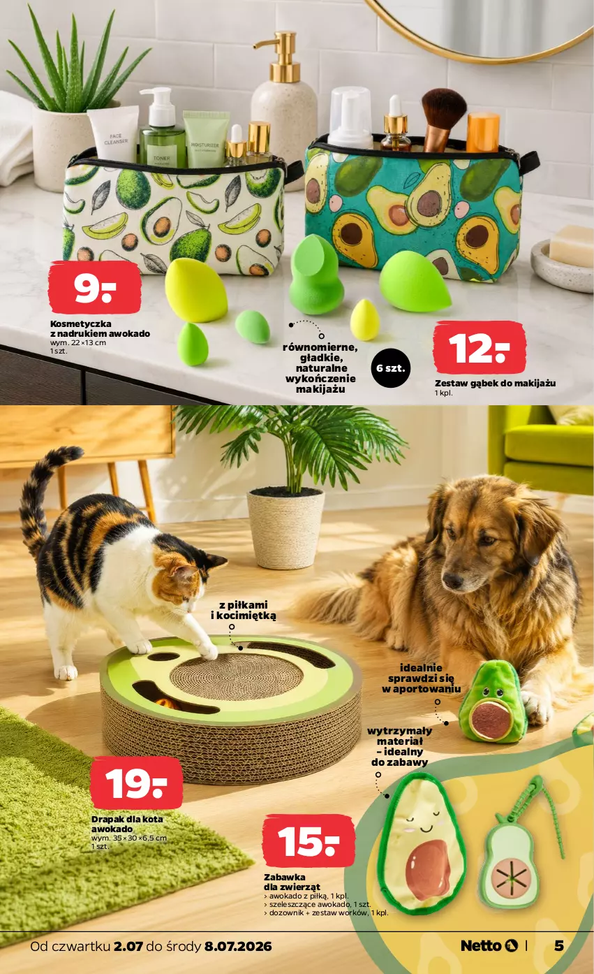 Gazetka promocyjna Netto - Od Czwartku - ważna 02.07 do 08.07.2026 - strona 5 - produkty: Drapak, Koc, Kosmetyczka, Makijaż, Por, Zabawka